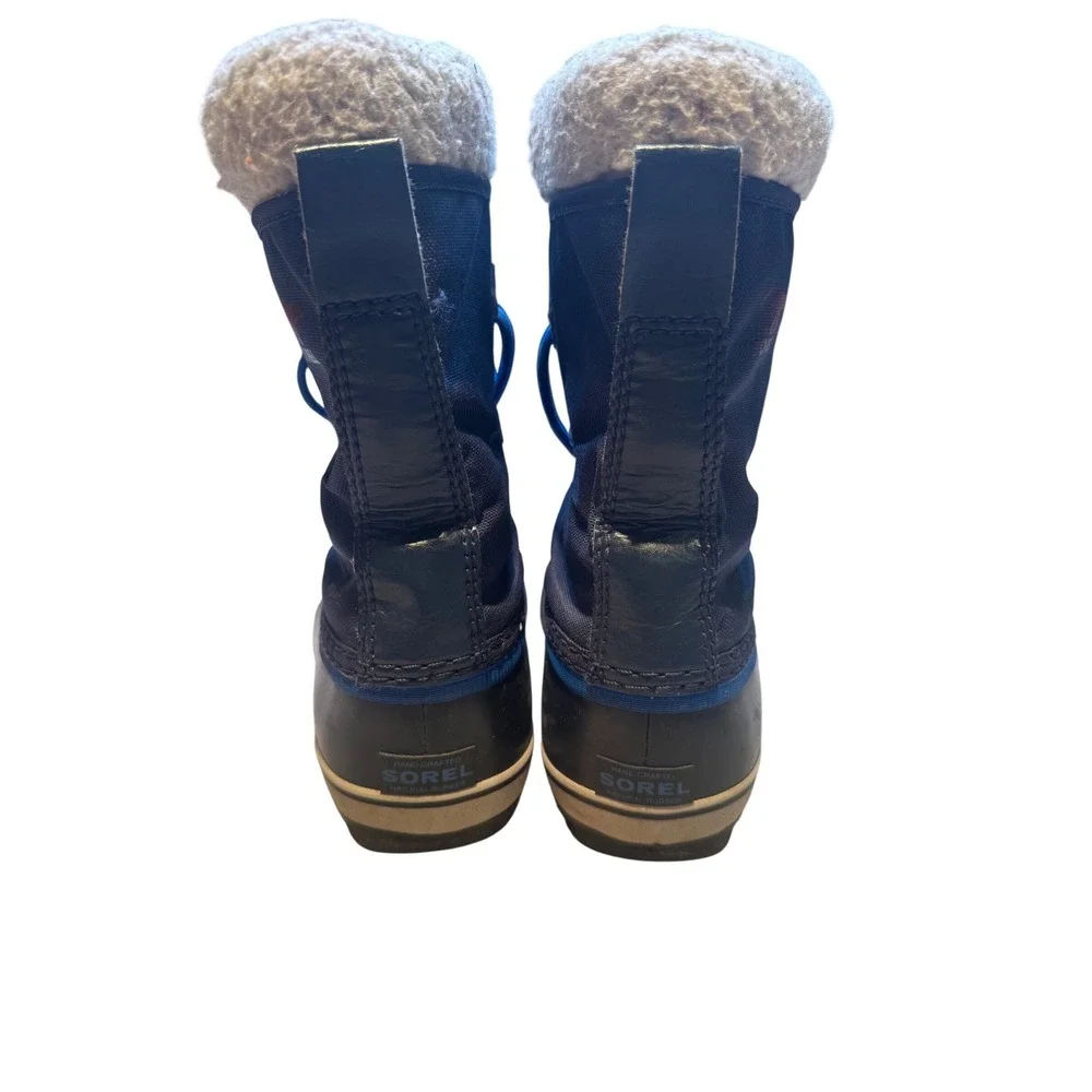 Sorel Winter Snow Boots Size 3 Navy Blue Insulated Rubber Duck Boots Faux Fur